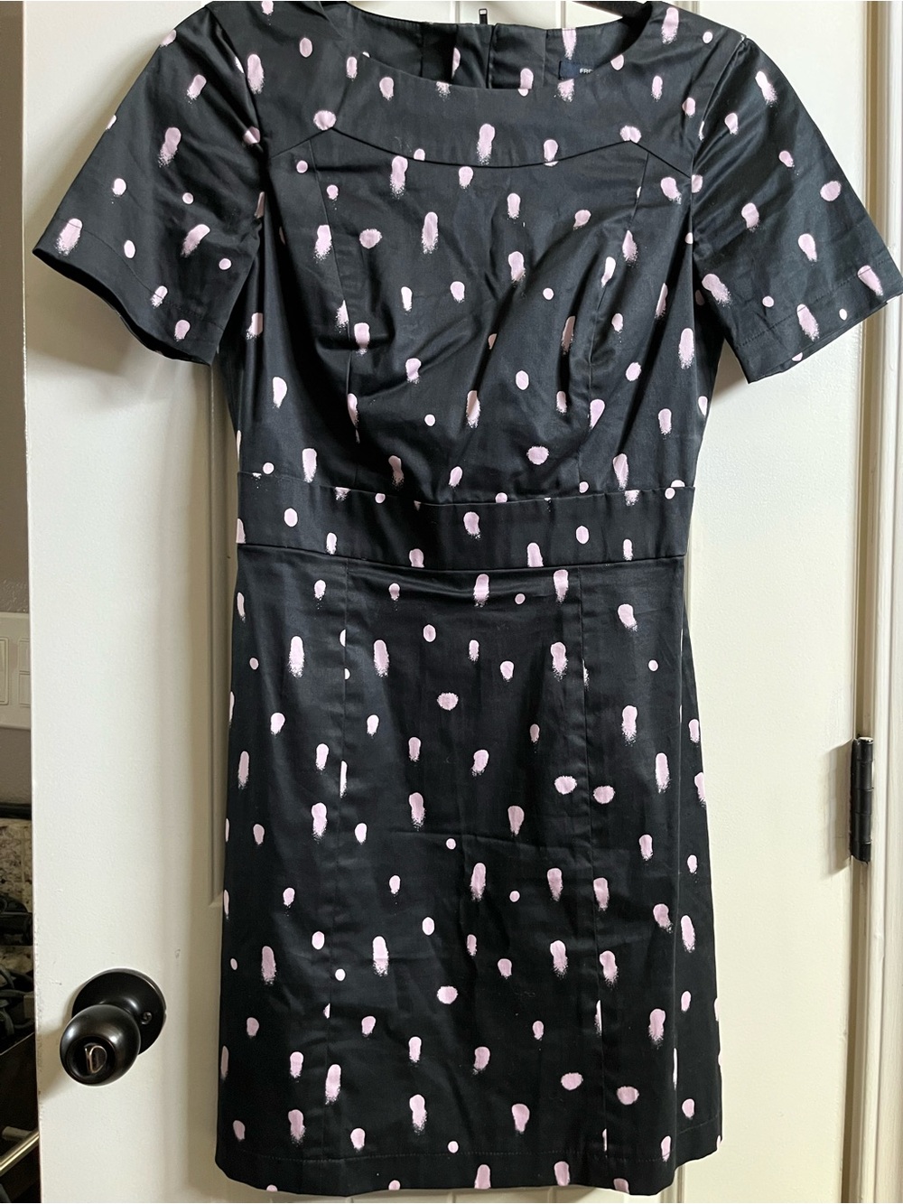 French Connection Black Dress with Lavender Dot Print